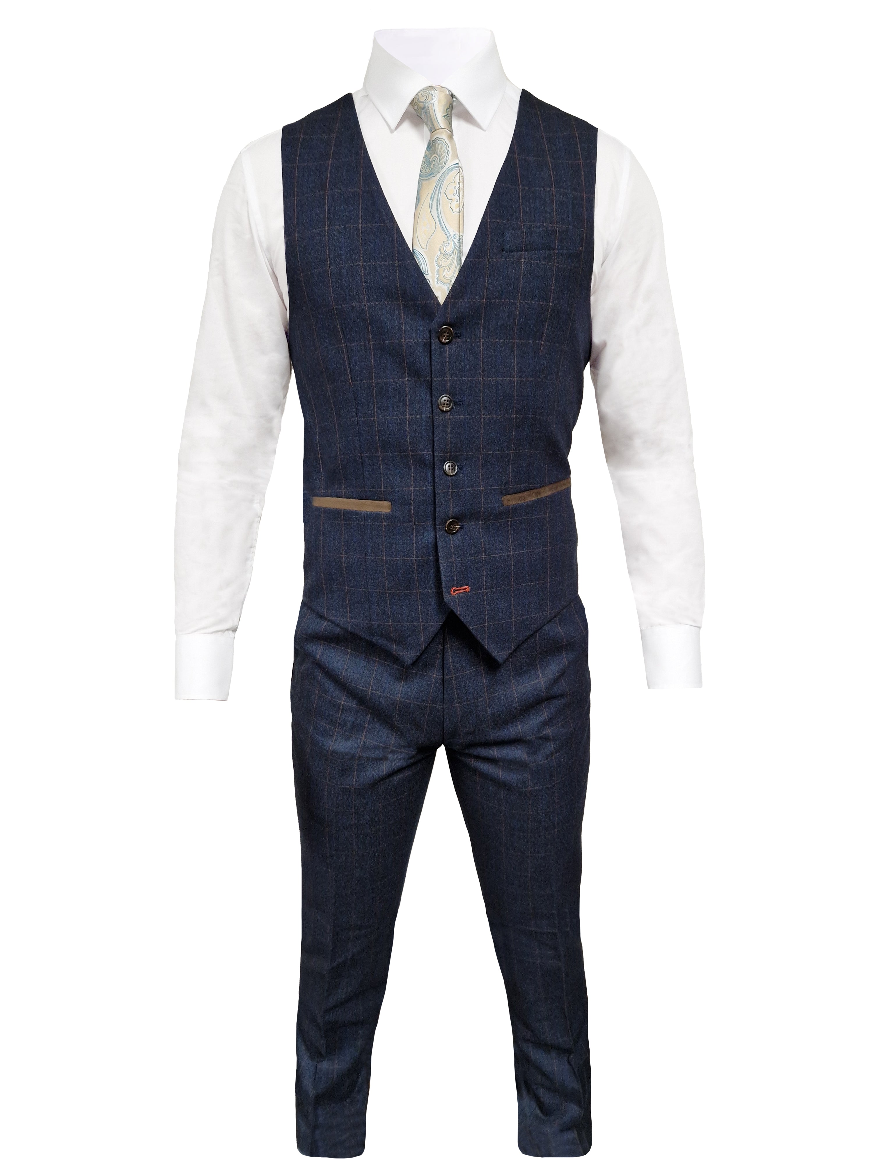 TAVERNY Admiral - Abito da uomo tre pezzi Check Navy