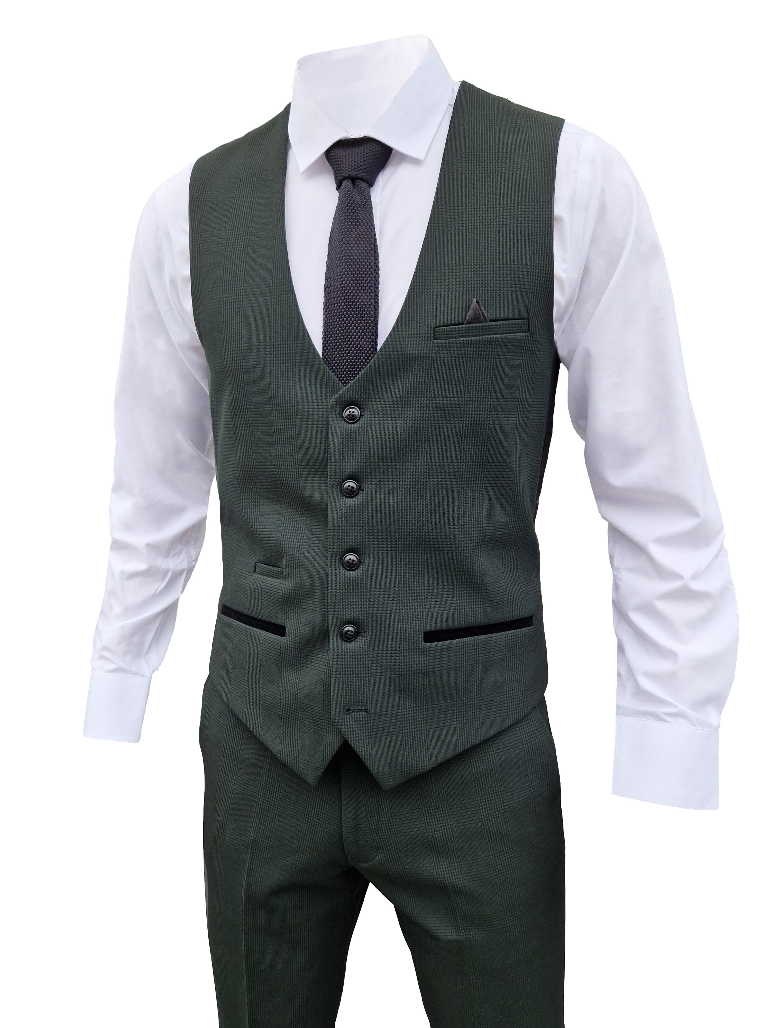 Completo da uomo a tre pezzi verde oliva a quadri - Marc Darcy Bromley Olive suit