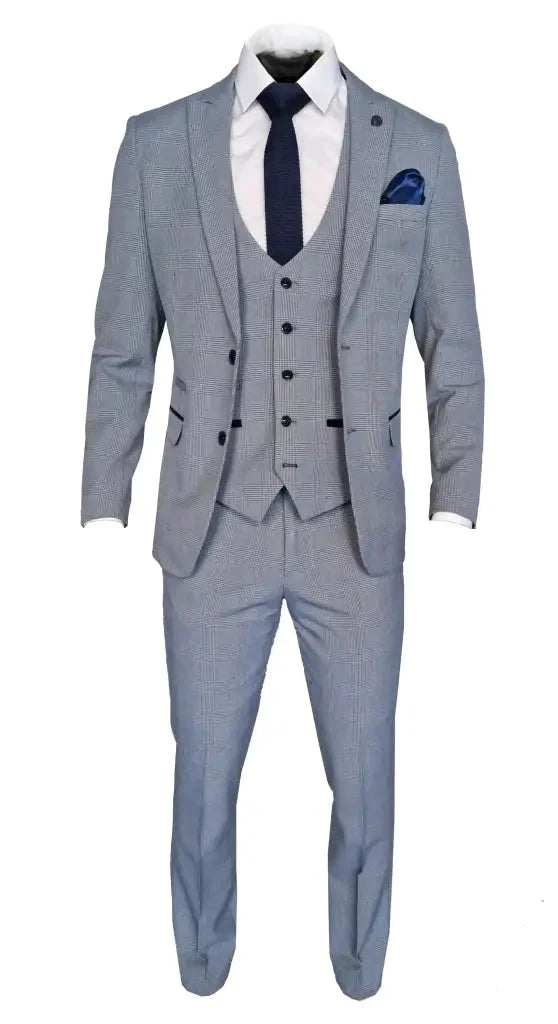 Completo uomo a tre pezzi a quadri leggero - Bromley sky suit