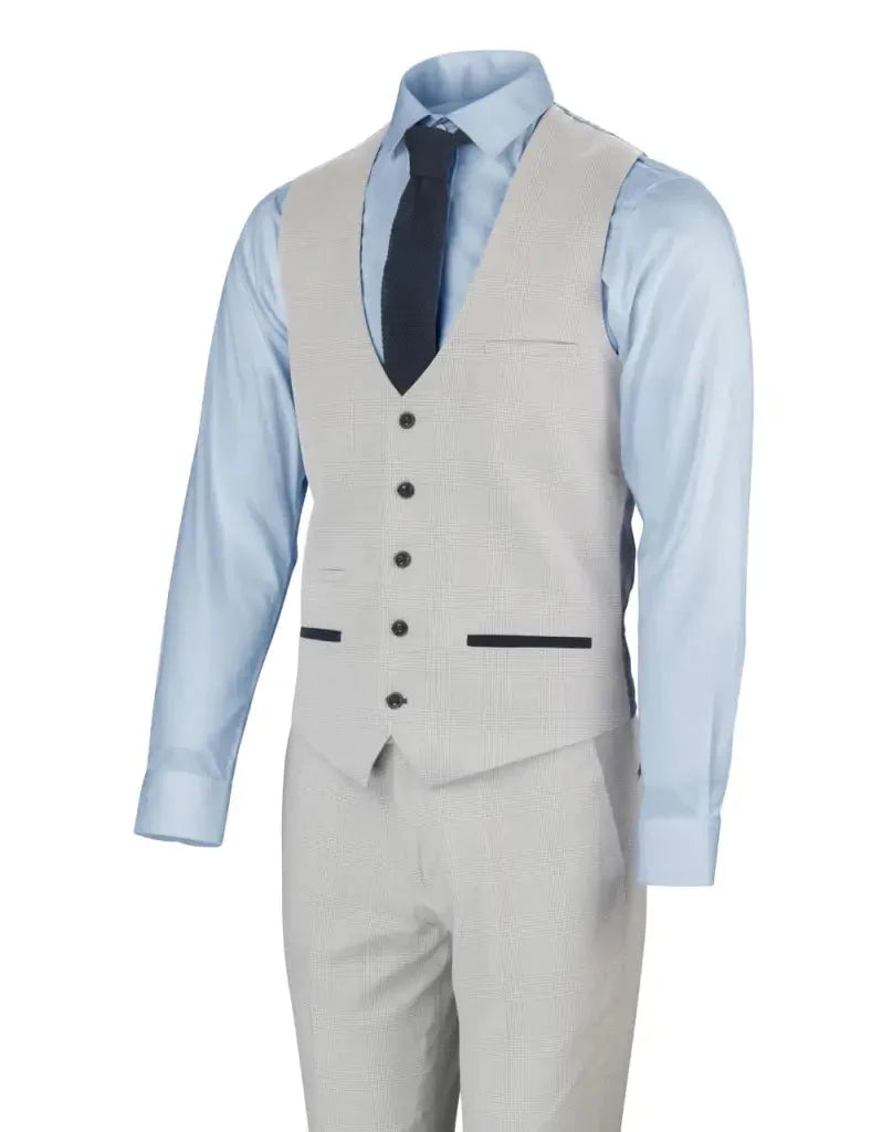 Completino uomo a quadri bianco stone 3 pezzi - Bromley stone suit