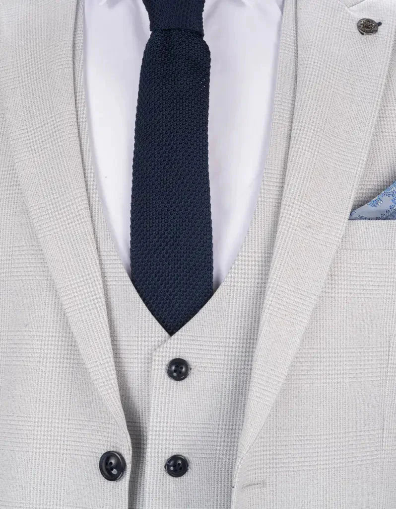 Completino uomo a quadri bianco stone 3 pezzi - Bromley stone suit
