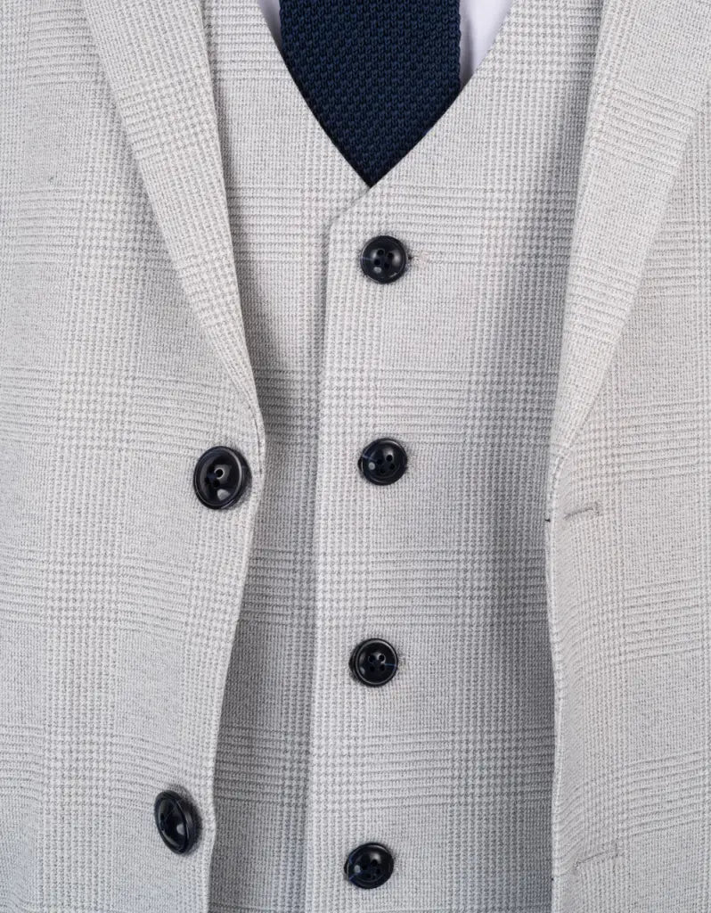 Completino uomo a quadri bianco stone 3 pezzi - Bromley stone suit