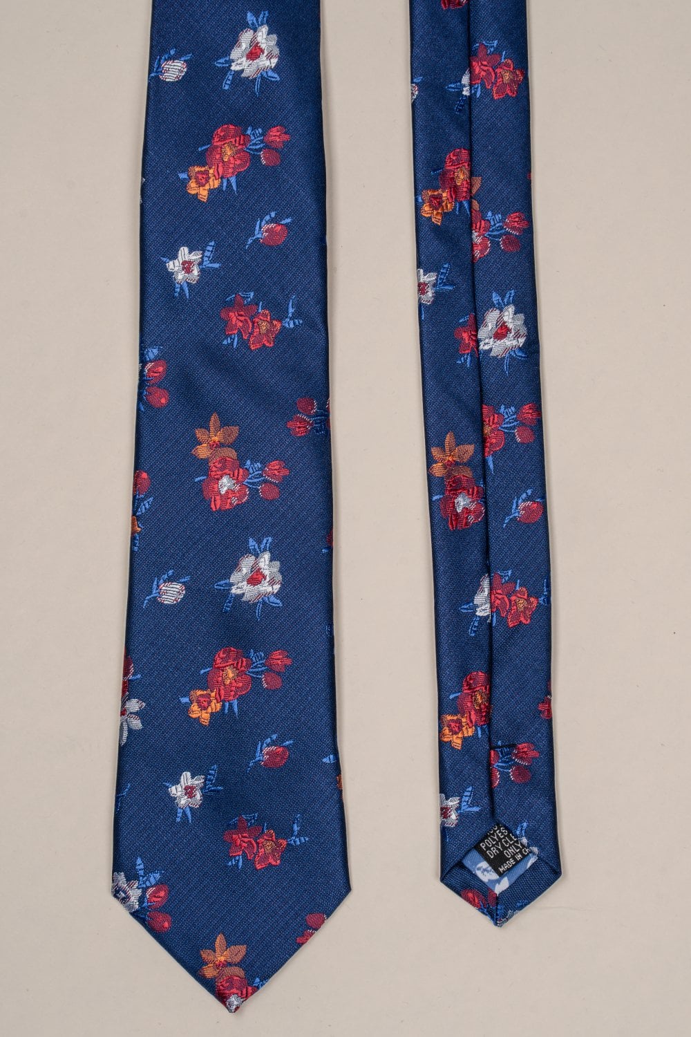 Cavani - Set Cravatta Blu Navy con Fiori Rossi
